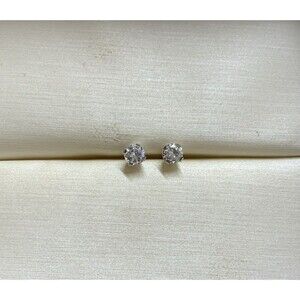 Studex 14K White Gold Earrings 3mm Round CZ Cubic Zirconia 4 Prong Stud
